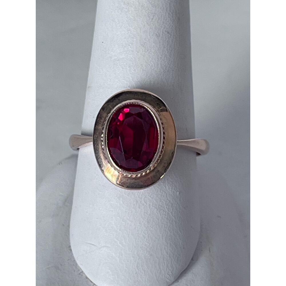 Vintage 1970s USSR 583 Rose Gold Ring with Ruby (Corundum) – Statement Ring